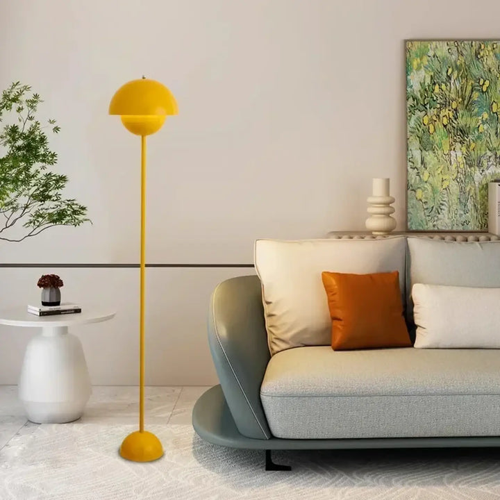 Lampadaire champignon nordique ledia jaune vif en métal lisse design moderne et élégant pour intérieur contemporain