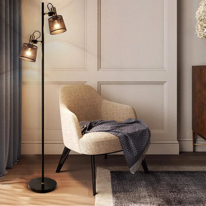 Lampadaire Noir Design avec Structure Cylindrique Inclinée