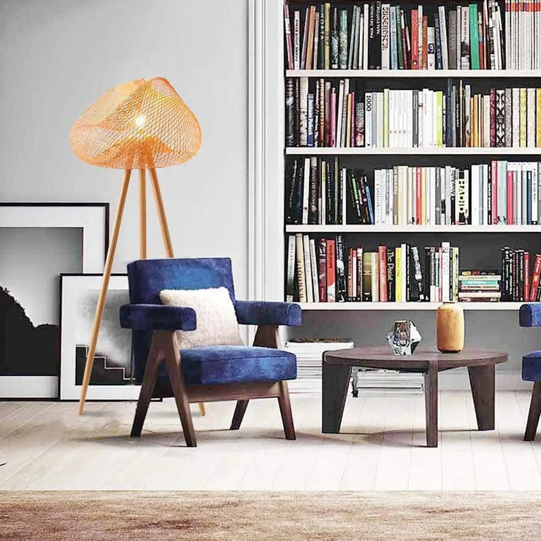 Lampadaire Sur Pied Rotin Beige à Forme Organique
