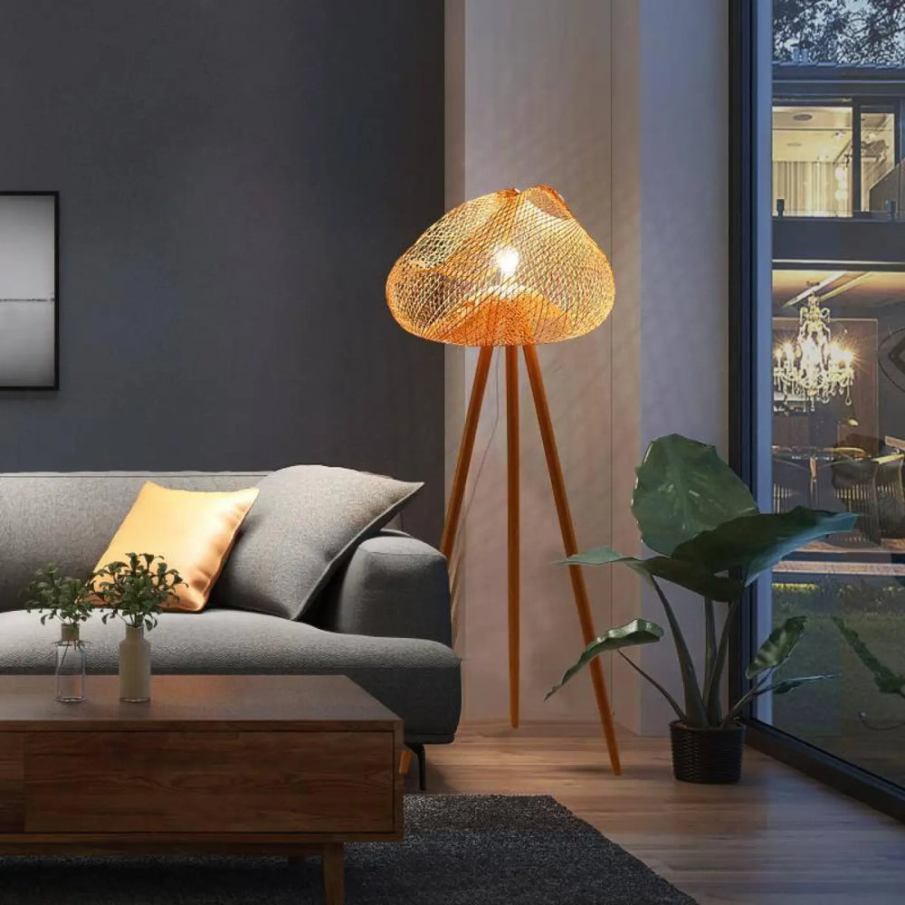 Lampadaire Sur Pied Rotin Beige à Forme Organique