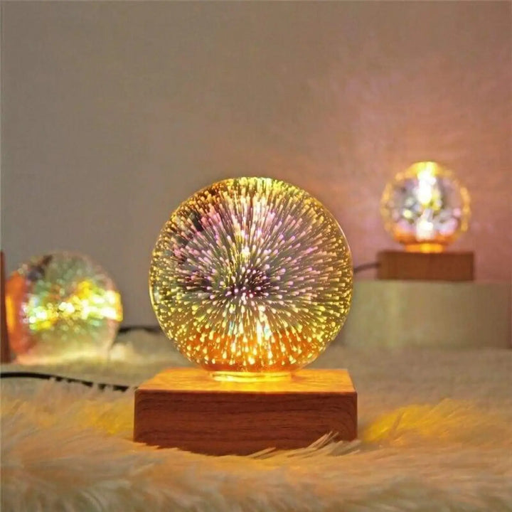 Lampe Boule à Poser Multicolore en Verre et Bois