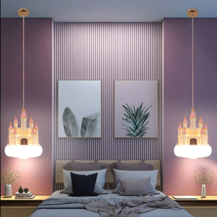 Minimalist New Pendant Light Girls Creative Pink Castle Clouds Small Chandelier Children’s Room Bedside Bedroom LED