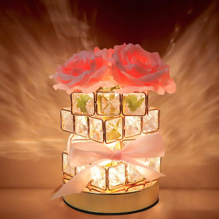 Lampe de chevet cryrosia avec cadre doré et design floral, lumière douce émise par lampe devient décor chaleureux