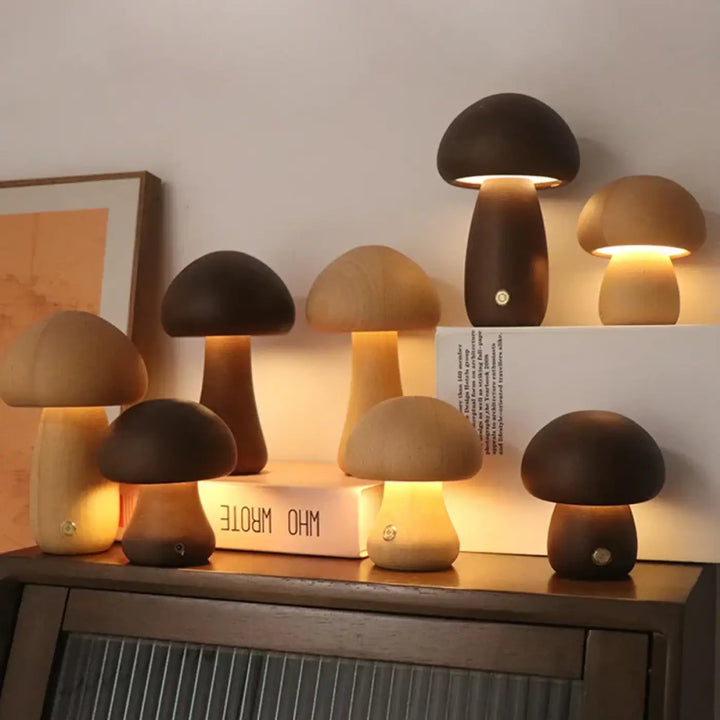 Lampe de chevet champou avec lampe chevet champignon élégante en bois naturel et lumière chaude et diffuse