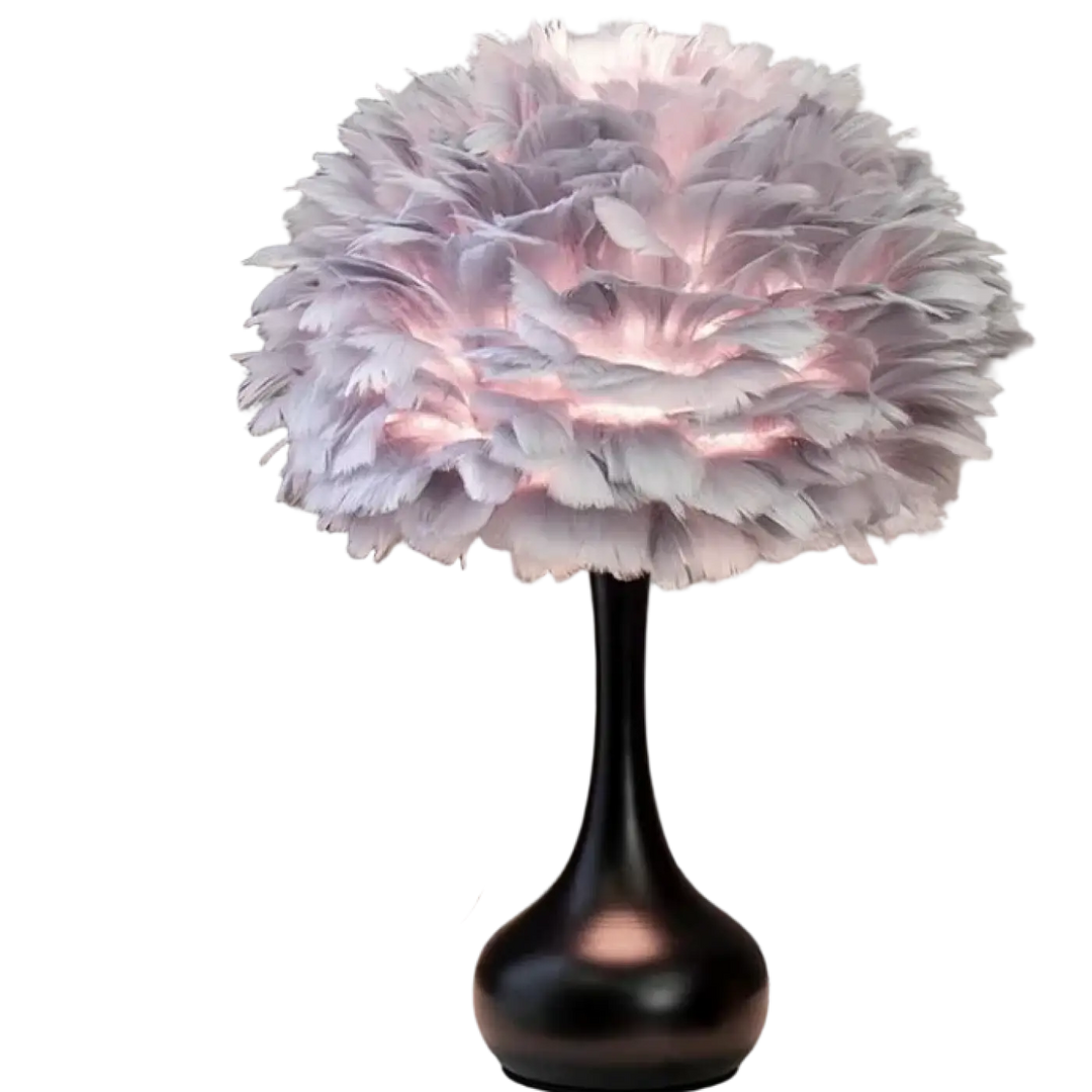 Lampe de chevet Penna avec plume blanche douce et base noire élégante en matériau léger pour éclairage d ambiance