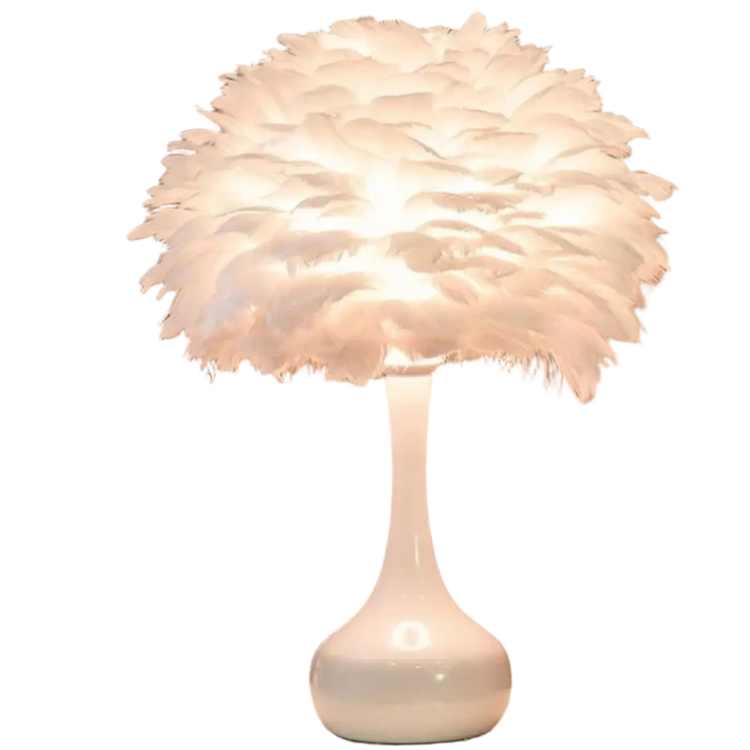 Lampe de chevet penna avec plumes blanches douces et base brillante élégante pour décoration intérieure raffinée
