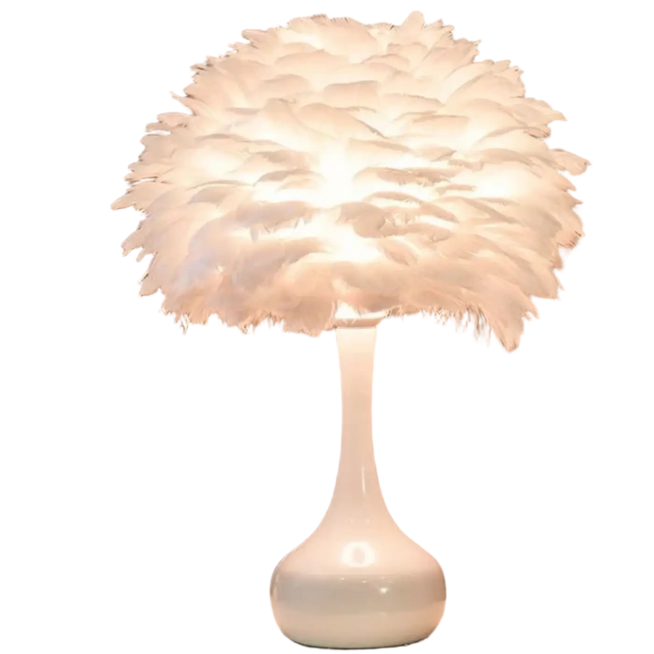 Lampe de chevet penna avec plumes blanches douces et base brillante élégante pour décoration intérieure raffinée
