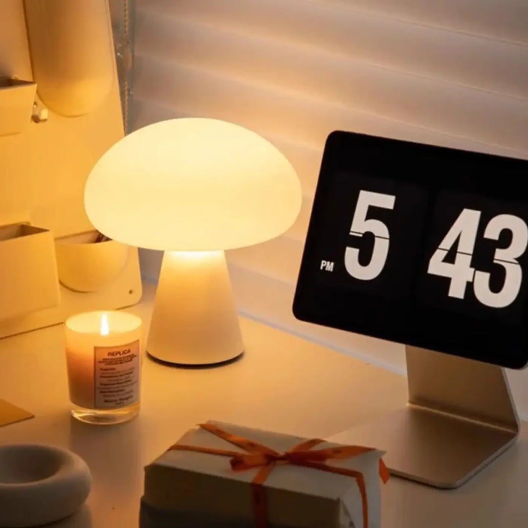 Lampe de chevet navie en forme de champignon blanc lumineux avec lumière douce style rétro chevet led