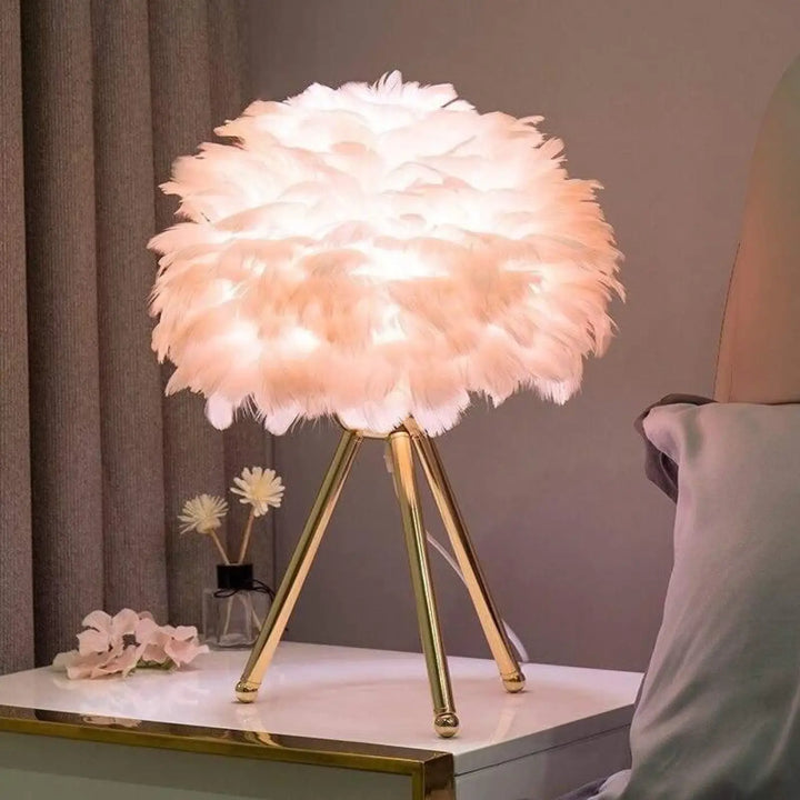 Lampe de Chevet Plume De Couleur Blanche Rose Grise ou Bleu