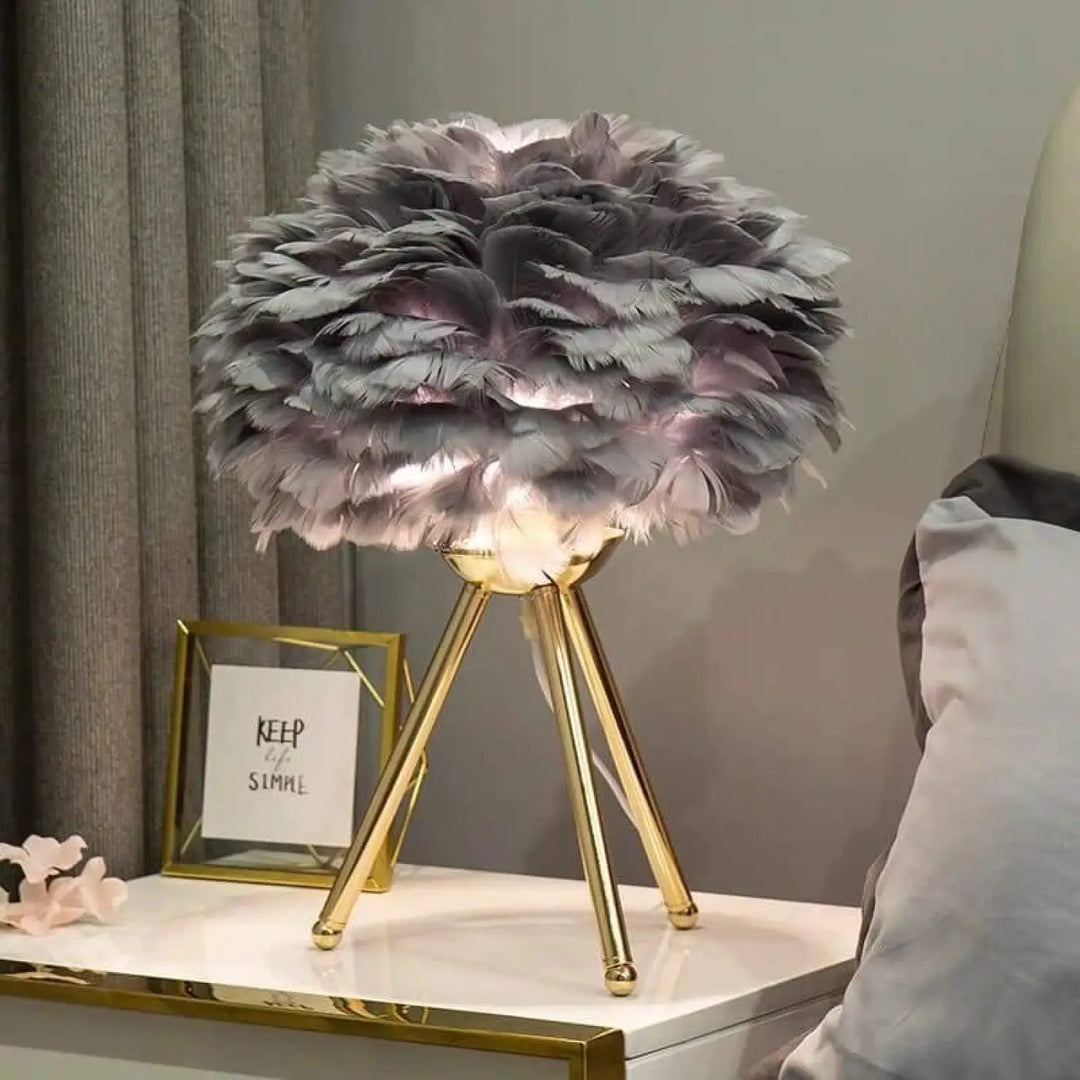 Lampe de Chevet Plume De Couleur Blanche Rose Grise ou Bleu
