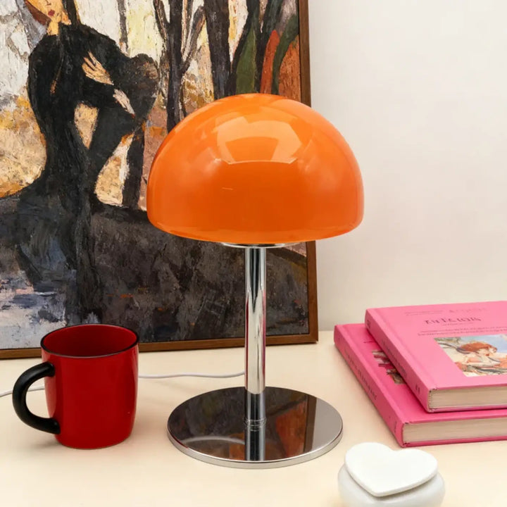 Lampe de chevet vitra style nordique orange en forme de champignon avec tige et base chrome plus qu’un éclairage design