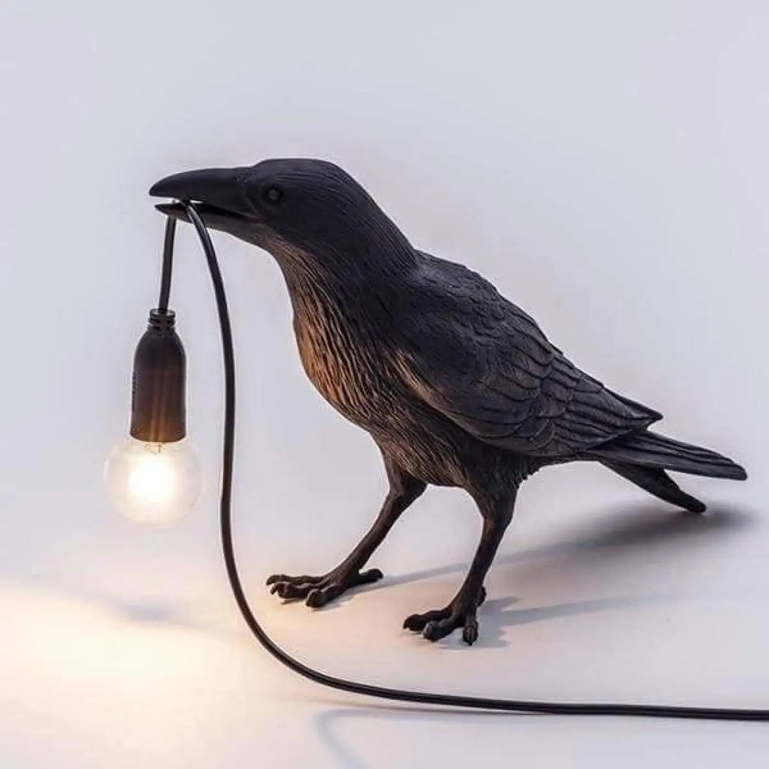 Lampe Corbeau Originale En Rotin Ronde Noir Blanc Gold