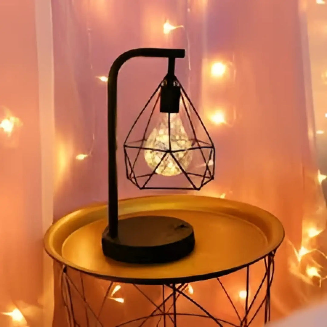 Lampe de table kalina lampe industrielle noire à cage géométrique avec lumière douce et ampoule filament chaleureuse