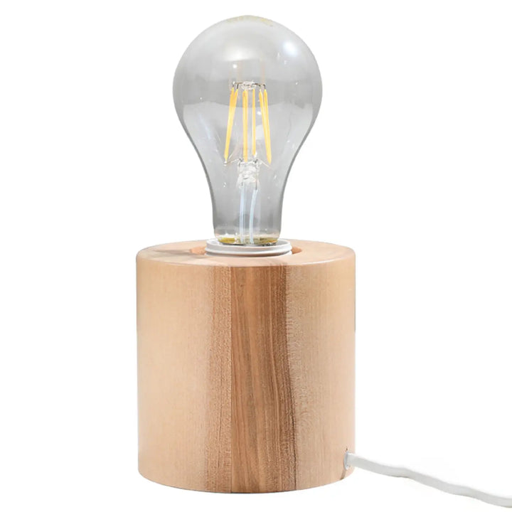 Lampe a poser bureau salgado avec ampoule edison en verre clair sur base cylindre en bois naturel bois sentez mieux