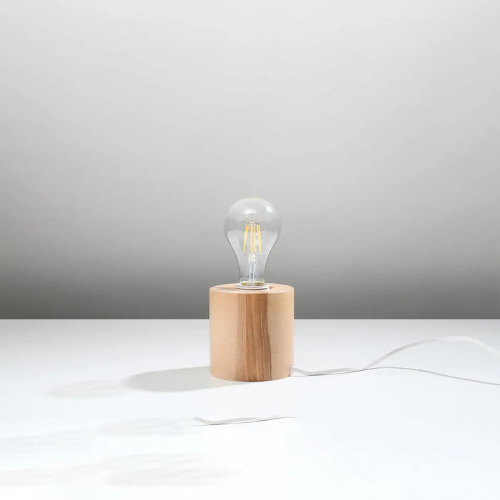 Lampe a poser bureau salgado avec ampoule en verre clair et base cylindrique en bois pour sentir mieux
