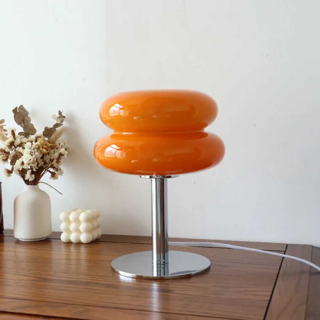 Lampe à poser contemporaine en verre et pied chromé moderne