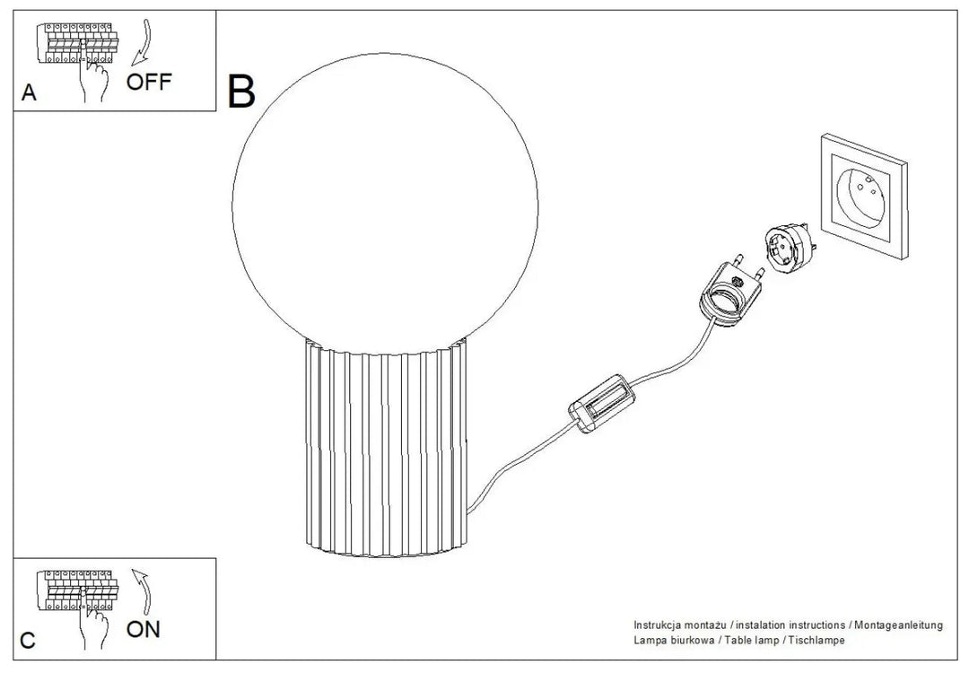 Lampe a poser halo bordeaux avec base cylindrique cannelée bordeaux et globe sphérique blanc avec cordon et interrupteur