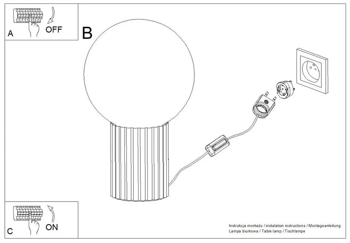 Lampe a poser halo bordeaux avec base cylindrique cannelée bordeaux et globe sphérique blanc avec cordon et interrupteur