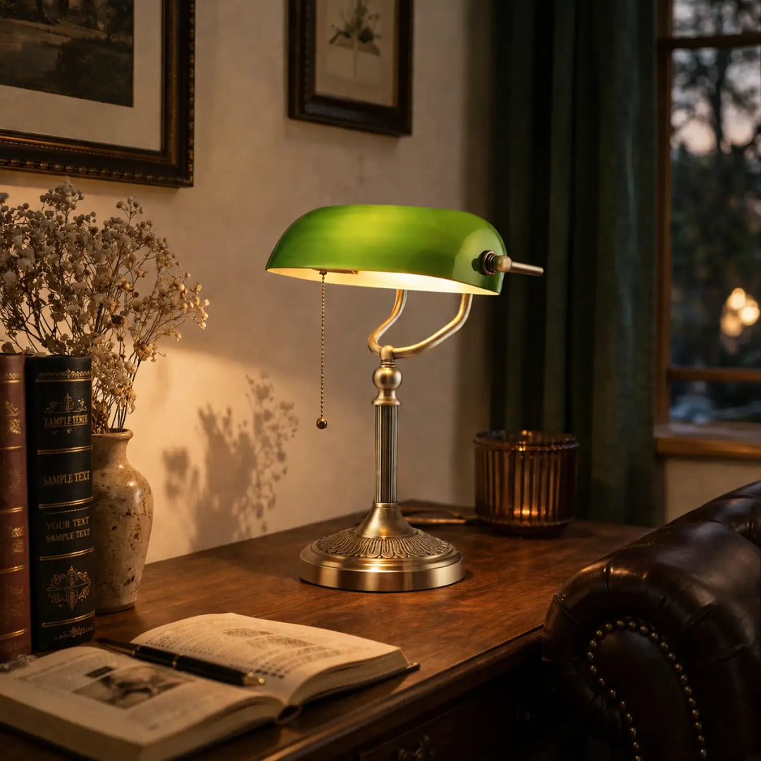 Lampe de chevet aura lampe raffinée en verre vert style rétro avec base et bras en métal couleur laiton pour ambiance chaleureuse