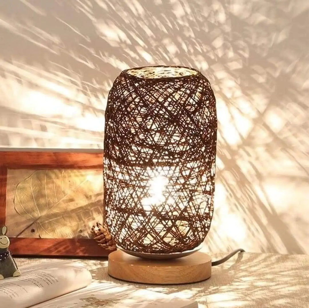 Lampe Rotin A Poser En Rotin Tressé Et Bois