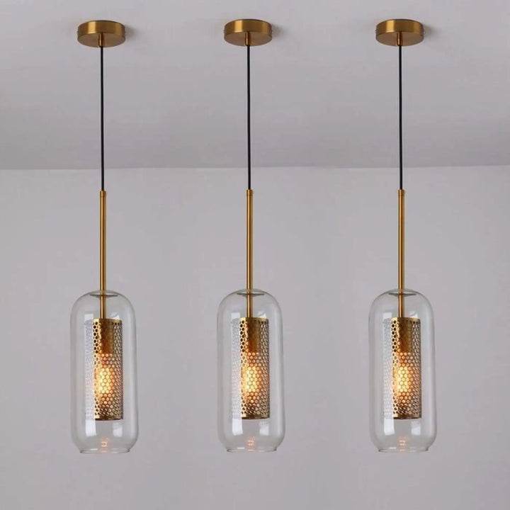 Lampe Suspendue Industrielle avec Grille en Verre