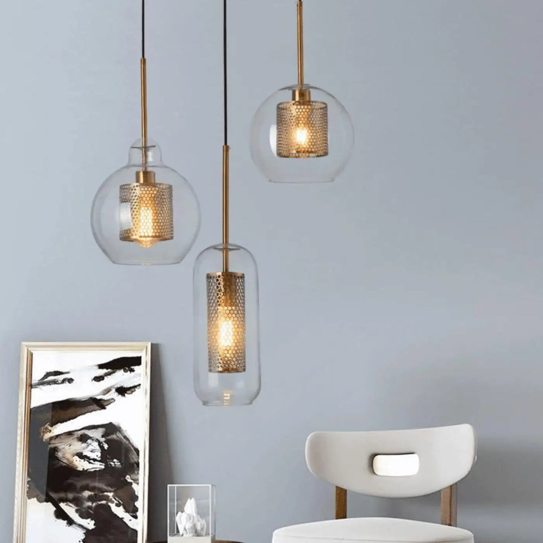 Lampe Suspendue Industrielle avec Grille en Verre