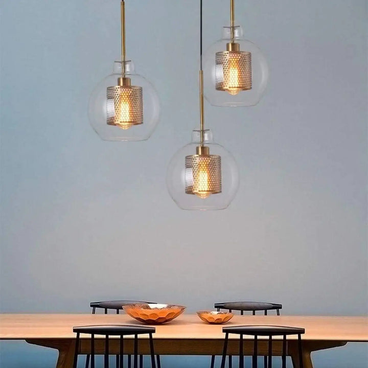 Lampe Suspendue Industrielle avec Grille en Verre