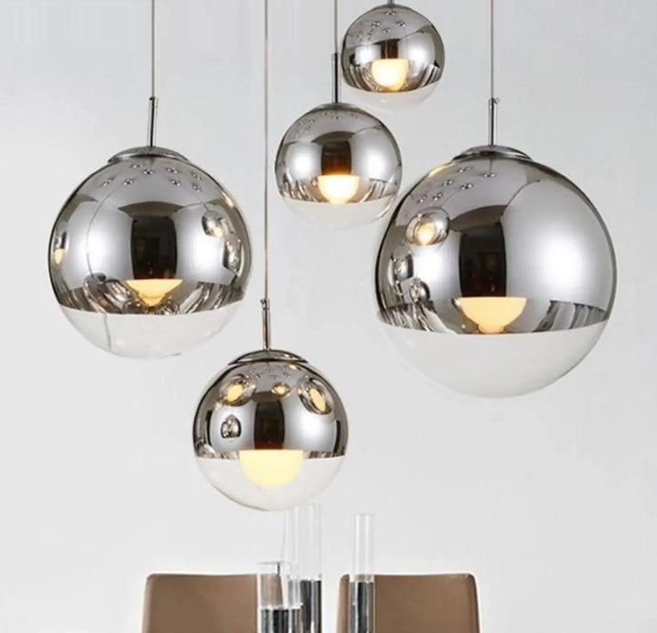 Lampe Suspendue Salon Sphérique Chromée