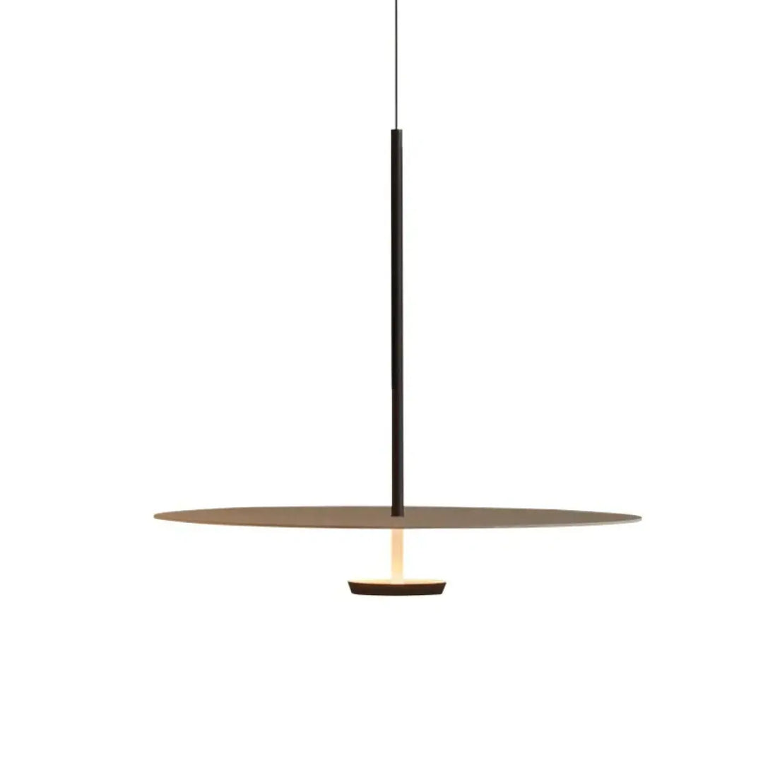 Suspension luminaire articire avec lumière suspendue noire minimaliste et abat-jour circulaire diffusant une lumière ambiante chaude