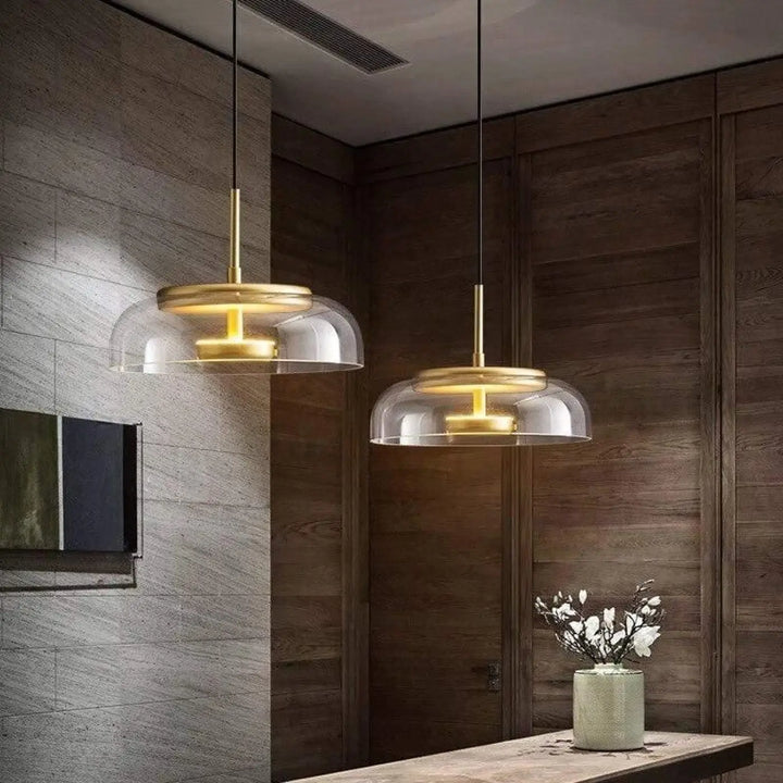 Lampe Suspendue Verre Élégante avec Disque Raffiné