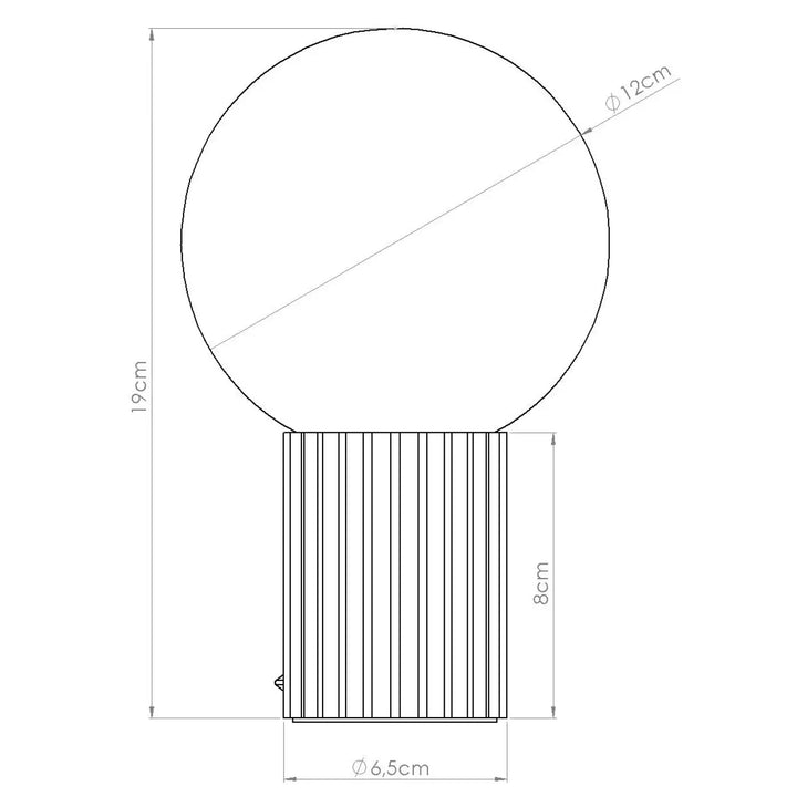 Lampe a poser halo blanc avec verre laiteux sphérique et base métal cylindrique à rainures pour réponse aux besoins couleurs riche