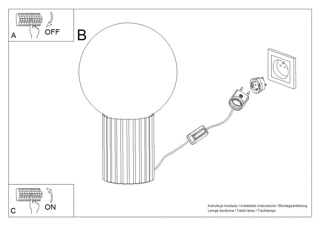 Lampe a poser halo blanc avec base cylindrique rainurée en verre laiteux et câble d’alimentation pour réponse aux besoins
