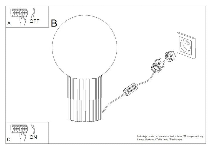 Lampe a poser halo blanc avec base cylindrique rainurée en verre laiteux et câble d’alimentation pour réponse aux besoins