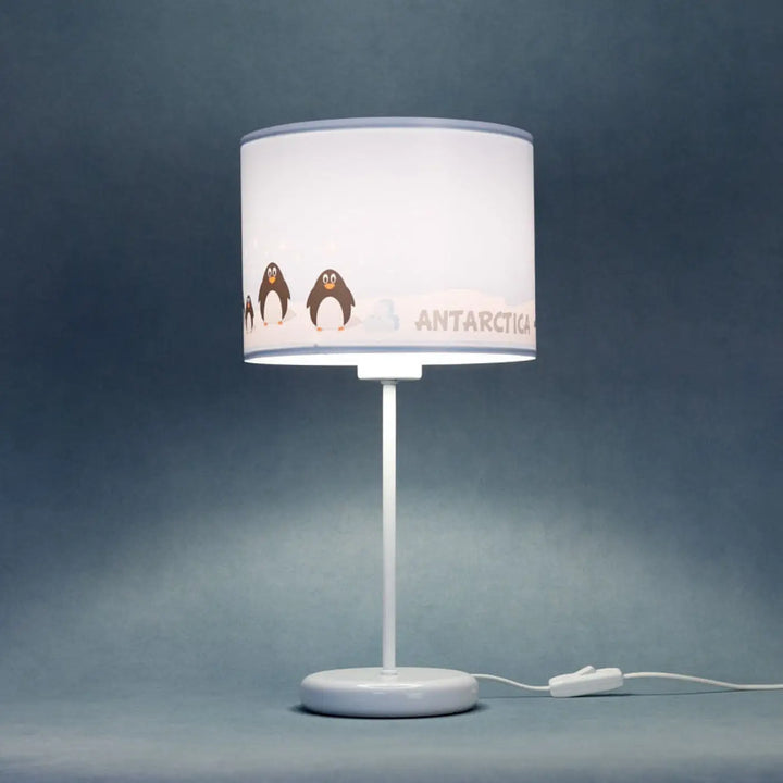 Lampe de table sweet dreams bleu clair blanc noir avec abat-jour cylindrique aux adorables manchots antarctica