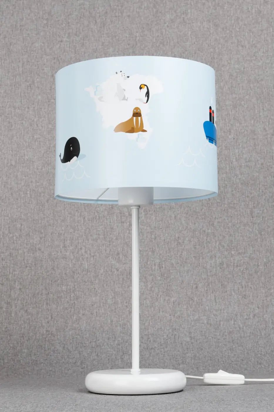 Lampe de table sweet dreams bleu clair en tissu doux avec illustrations d animaux polaires pour un décor marin doux