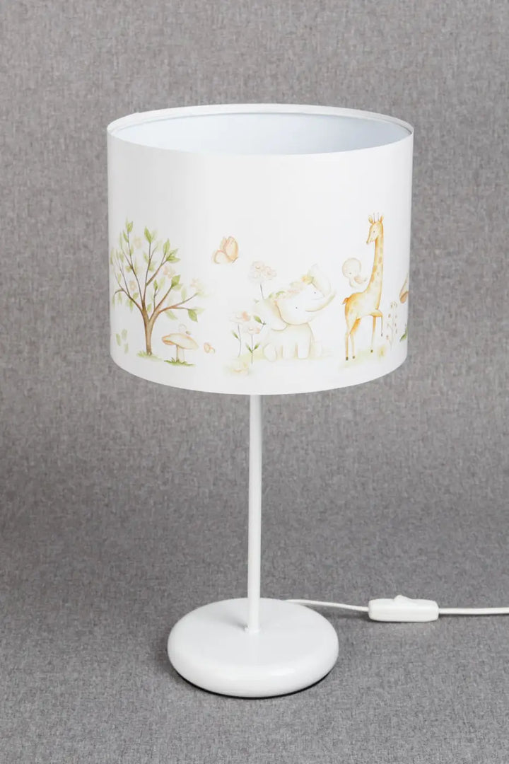 Lampe de table marron clair sweet dreams avec abat-jour cylindrique motifs animaux en aquarelle pour décoration intérieure