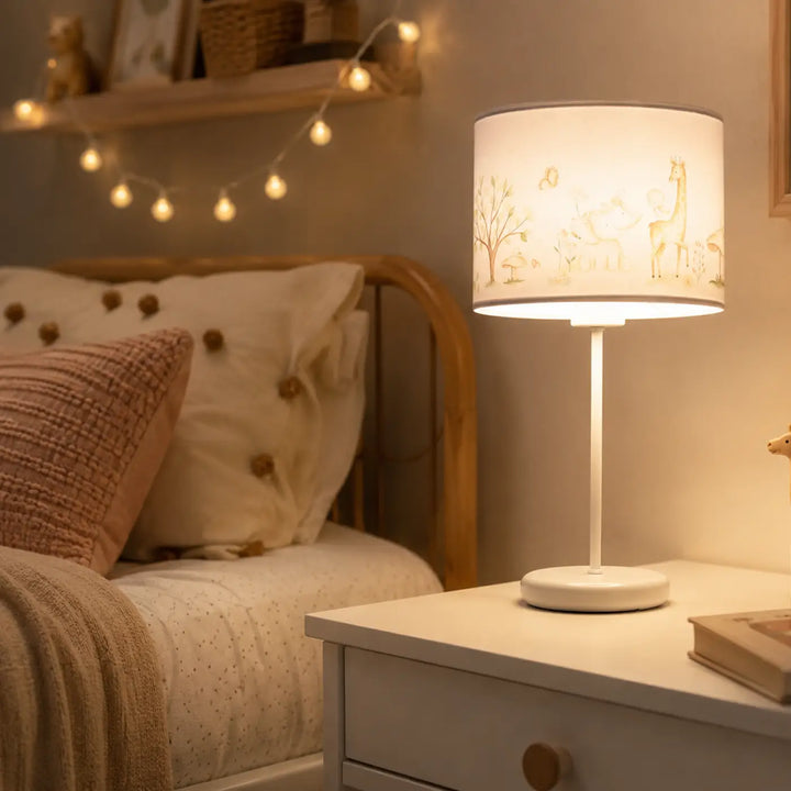 Lampe de table sweet dreams marron clair avec abat-jour cylindrique à motifs animaux pour décoration intérieure