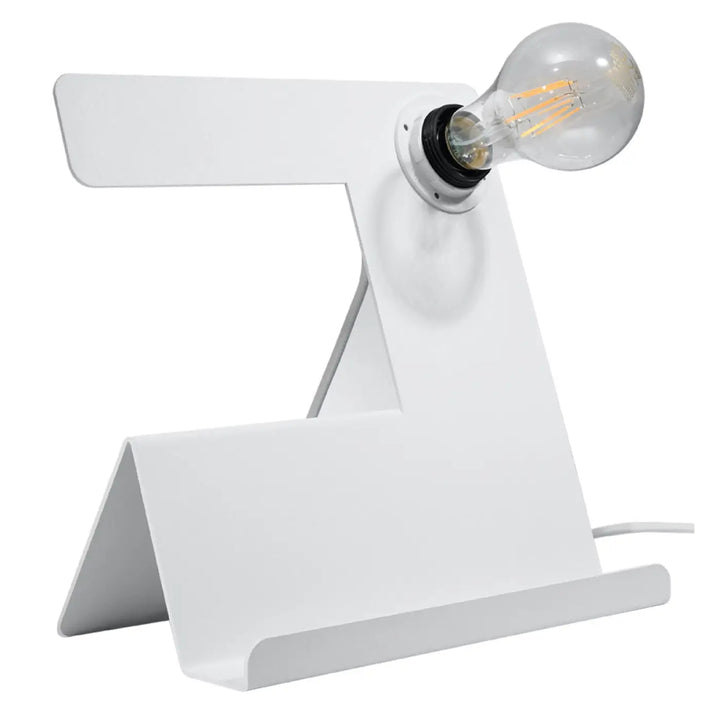 Lampe de table blanc avec ampoule en verre clair et base metalique elegante bureau incline pour décoration d’intérieur moderne