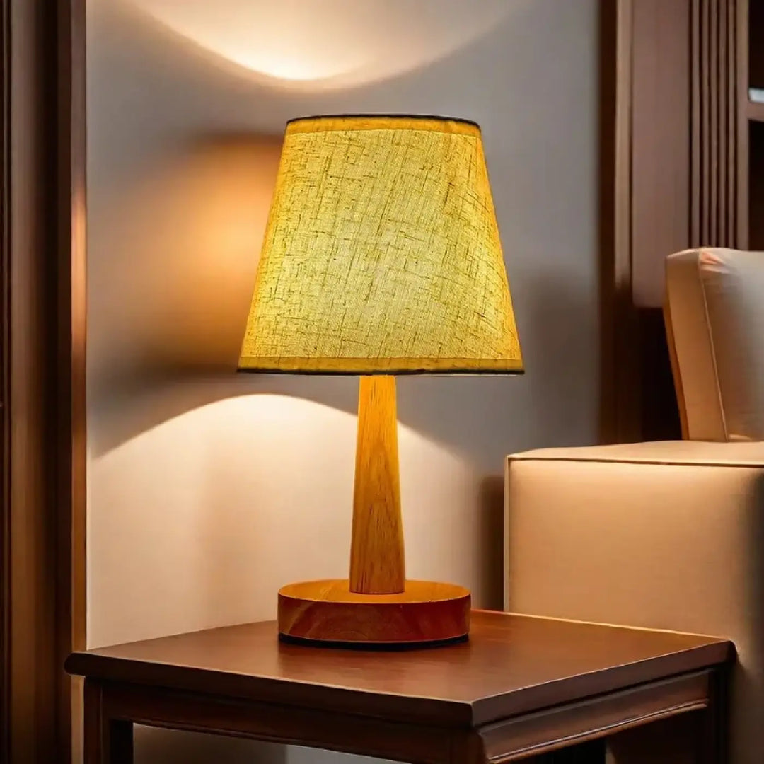 Lampe de table bois naturel avec abat jour pour deco