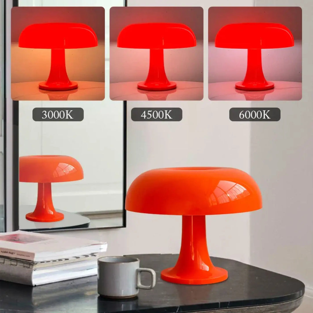 Lampe de table champignon orange en verre design vintage
