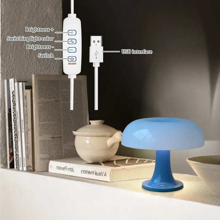 Lampe de table champignon orange en verre design vintage