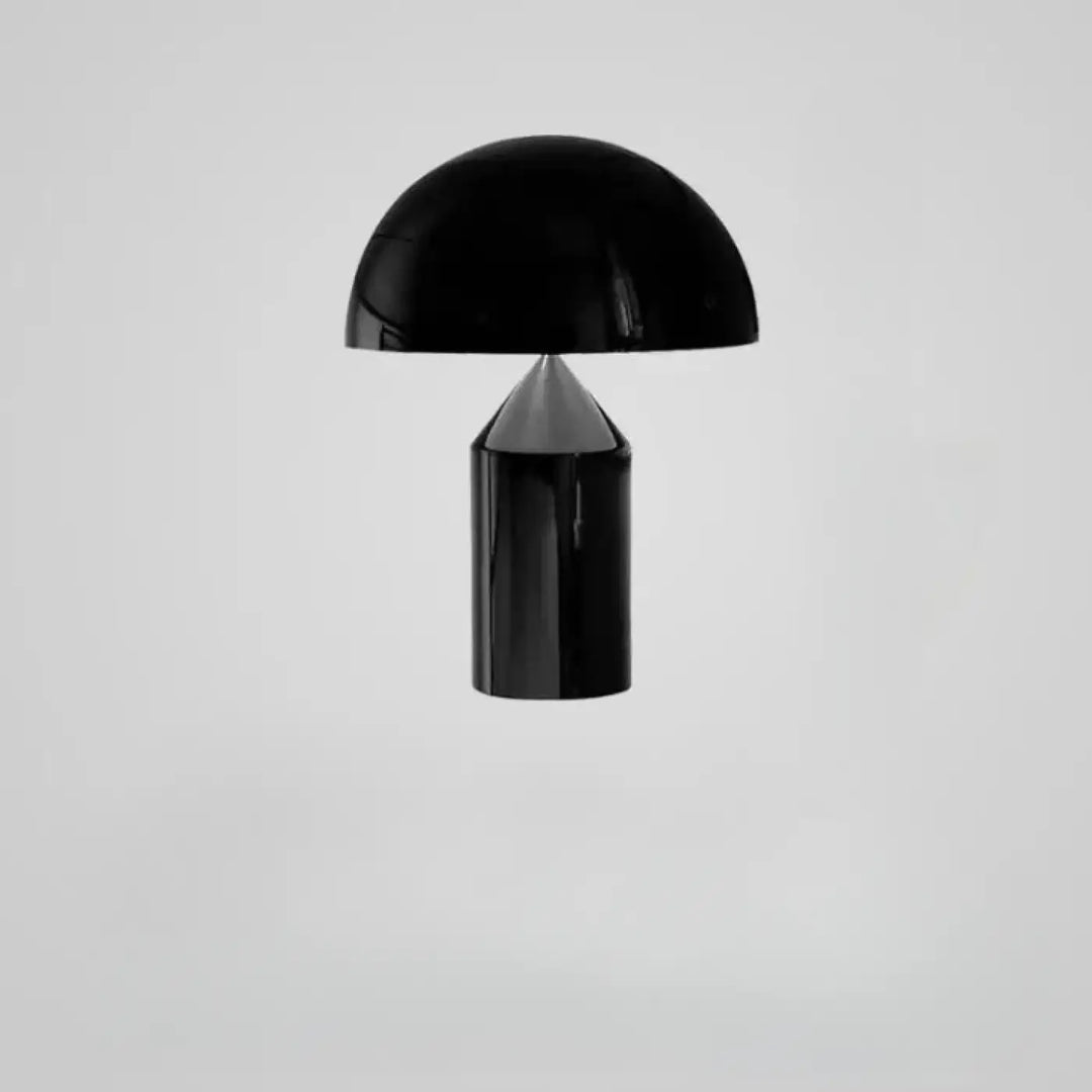 Lampe de table gatti noire en forme de champignon avec finition brillante et base cylindrique idéale pour chambre à coucher