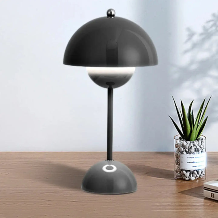 Lampe de table kopel noire matte en forme de champignon avec diffuseur sphérique lumineux pour table design colorée
