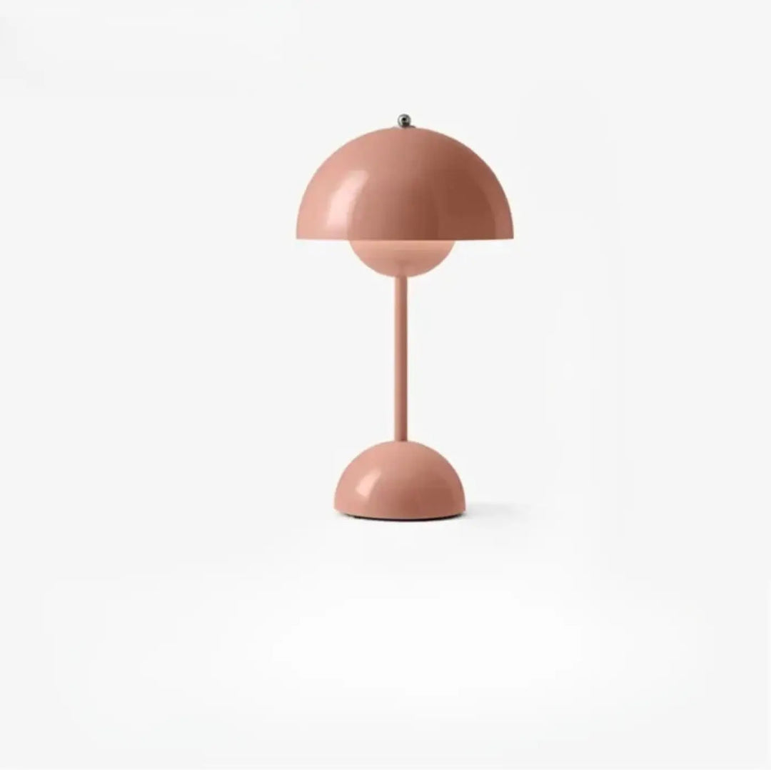 Lampe de table kopel en rose gold mat avec diffuseur sphérique lumineux et design floral élégant