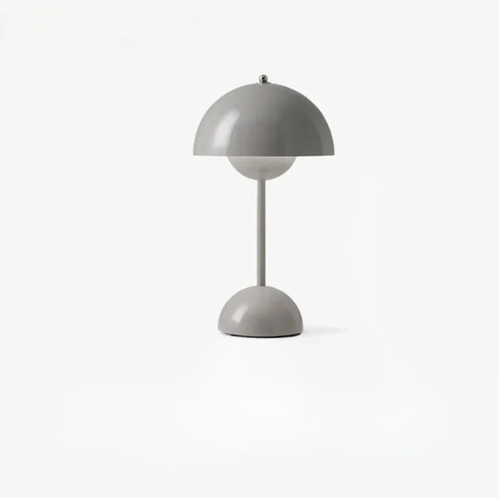 Lampe de table kopel en métal gris avec diffuseur sphérique lumineux en forme de dôme fleur