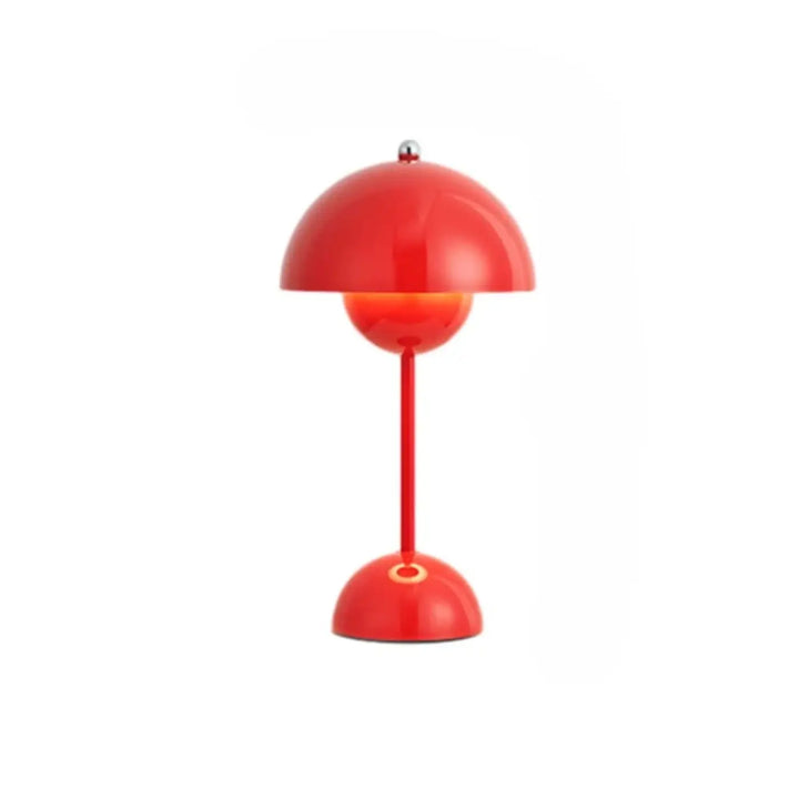 Lampe de table kopel rouge vif avec diffuseur sphérique lumineux et design colorée en forme de fleur brillante