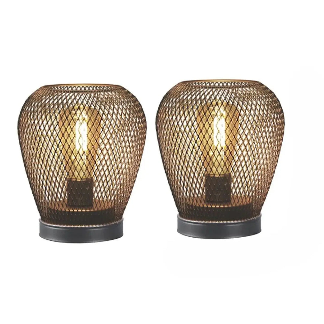 Lampe de table makara en maille bronze avec ampoules à filament, idéale comme pièce décorative et candle holders features