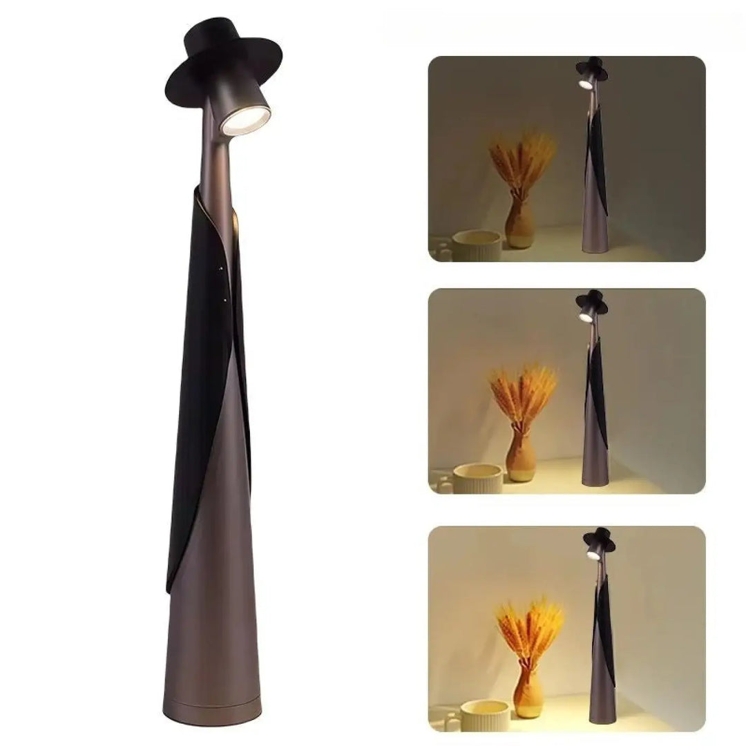 Lampe de table dandy avec abat-jour noir mat, corps bronze métallique et accent en tissu noir fluide