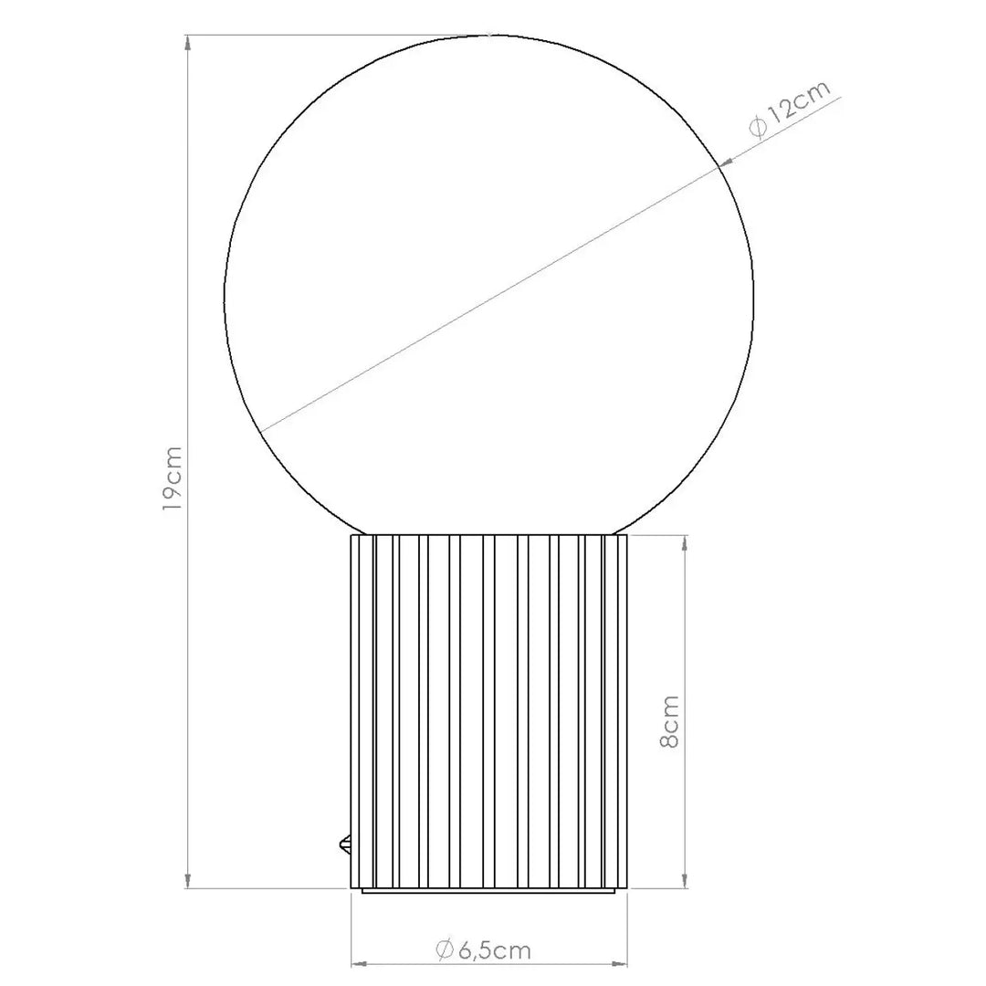 Lampe halo poser halo moka avec abat-jour en verre laiteux sphérique et base cylindrique en métal à rainures verticales