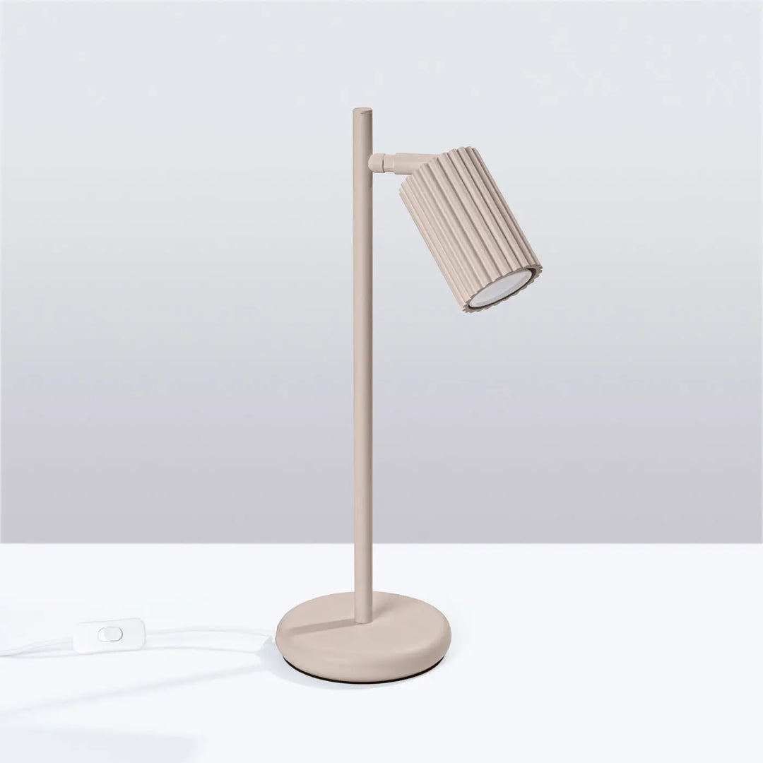 Lampe a poser karbon taupe beige avec finition mate design minimaliste et ampoules gu10 interchangeables